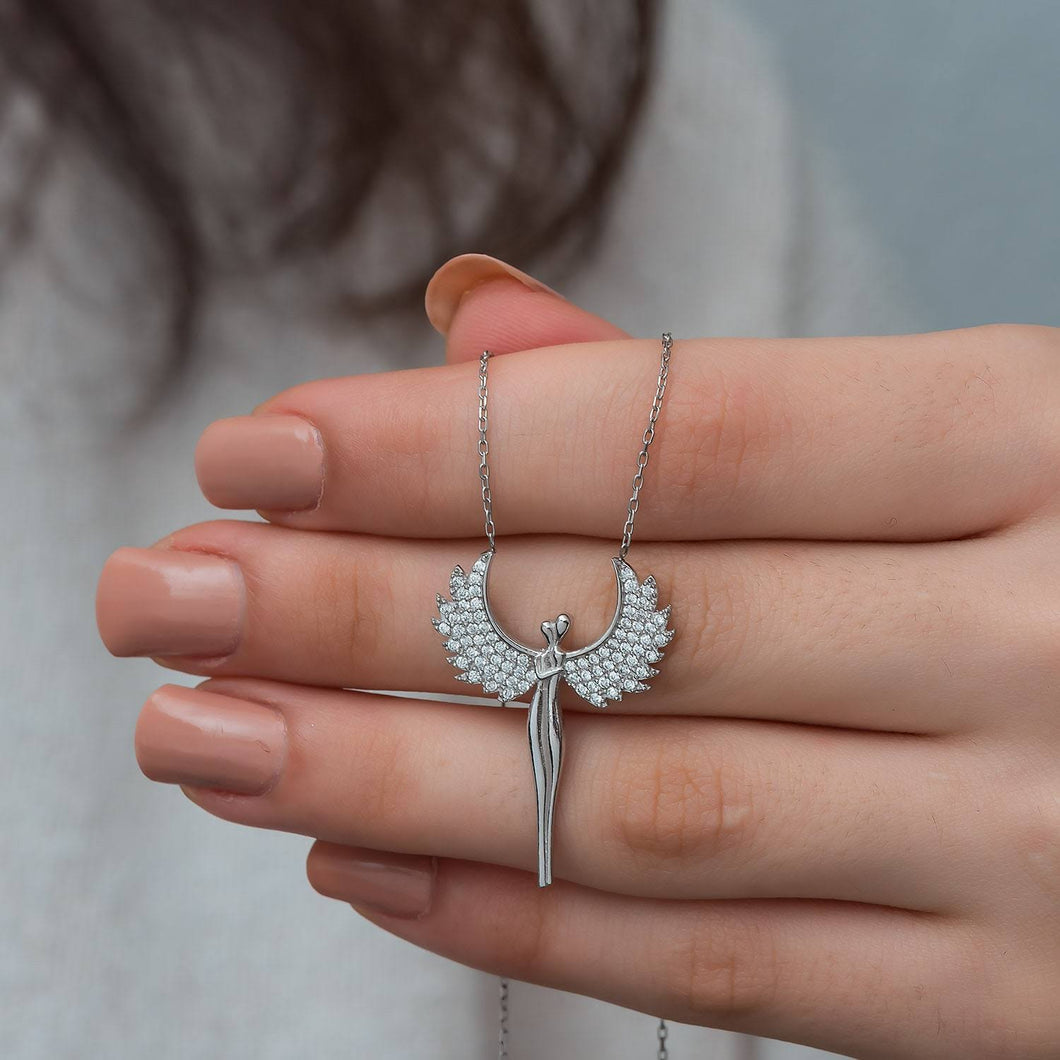 Angel Hug Winged Silver Necklace