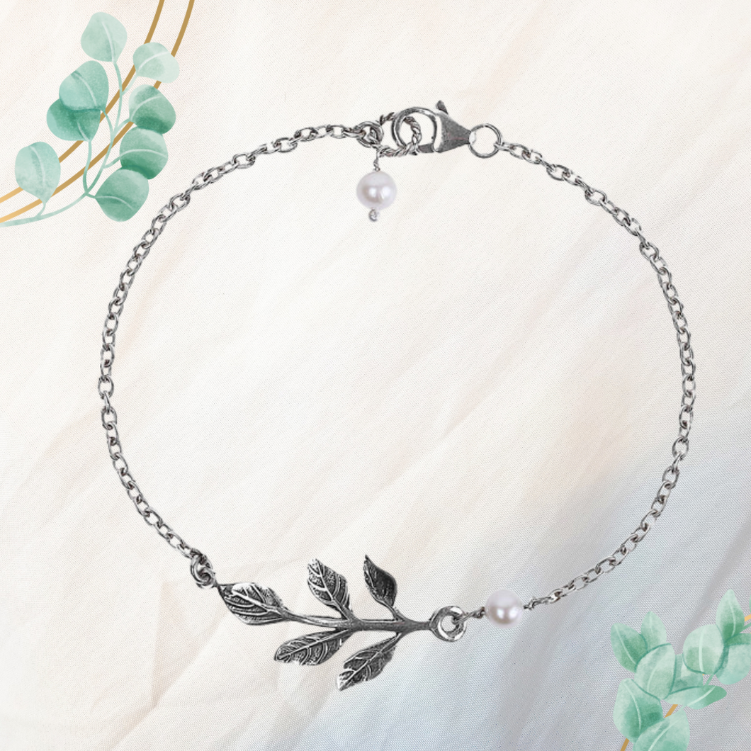 Oxidised Silver Leaf Bracelet