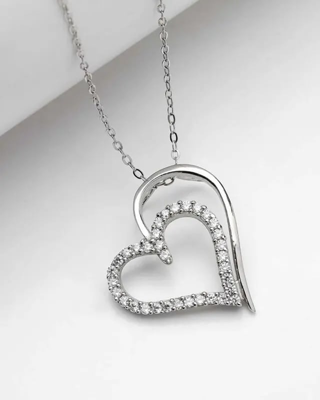 Unique Heart Zirconia Silver Pendant Set