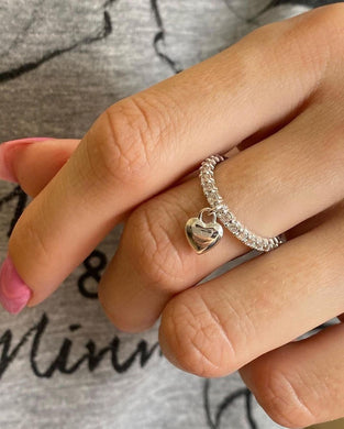 Delicate Pave Band Heart-Shaped Silver Ring