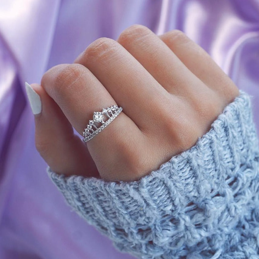 Diamond Tiara Crown Silver Ring